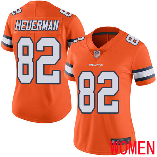 Women Denver Broncos #82 Jeff Heuerman Limited Orange Rush Vapor Untouchable Football NFL Jersey